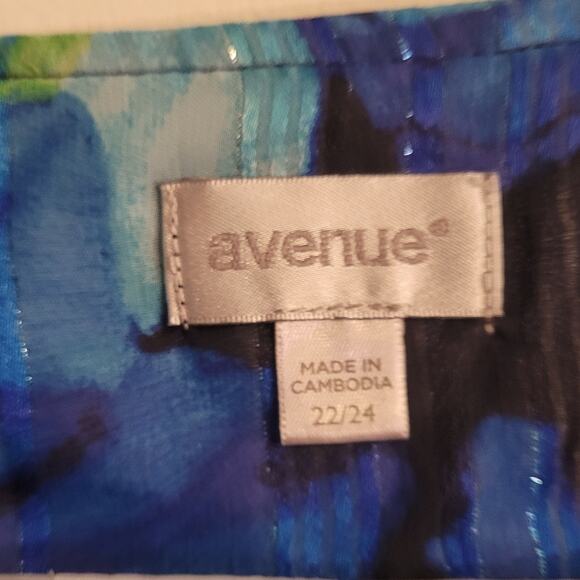 Avenue Blue Floral Metallic Sheer Layered Blouse Women’s 22/24 Plus Size Tunic - Picture 4 of 10